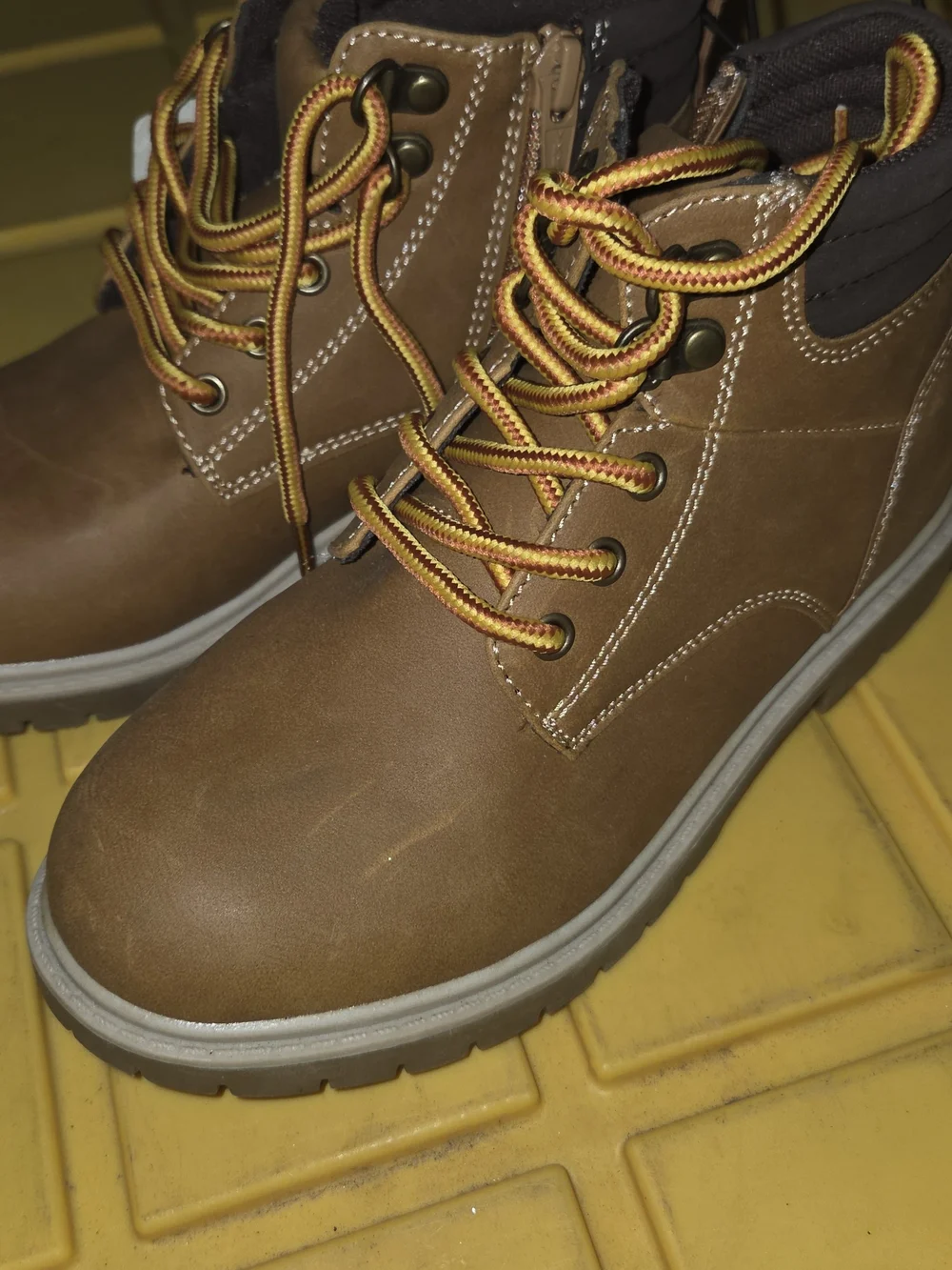 jcpenney Kids Brown Lace-Up Memory Foam Boots with Yellow Accent Laces
